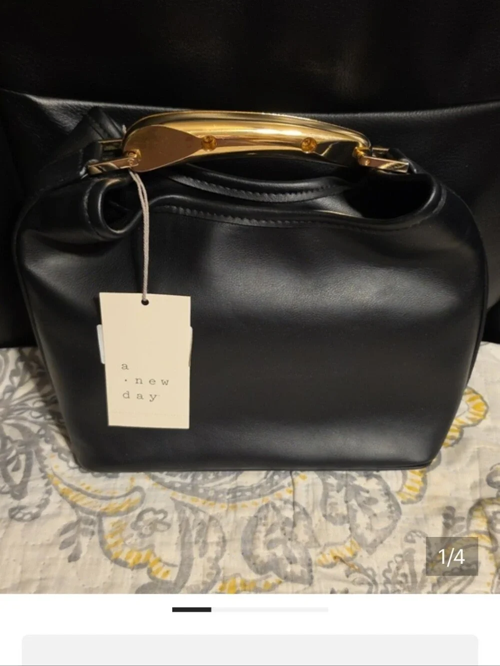 A New Day Black Faux-Leather Top Handle Bag with Gold Hardware
